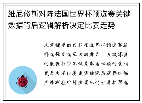 维尼修斯对阵法国世界杯预选赛关键数据背后逻辑解析决定比赛走势