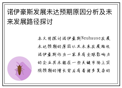 诺伊豪斯发展未达预期原因分析及未来发展路径探讨